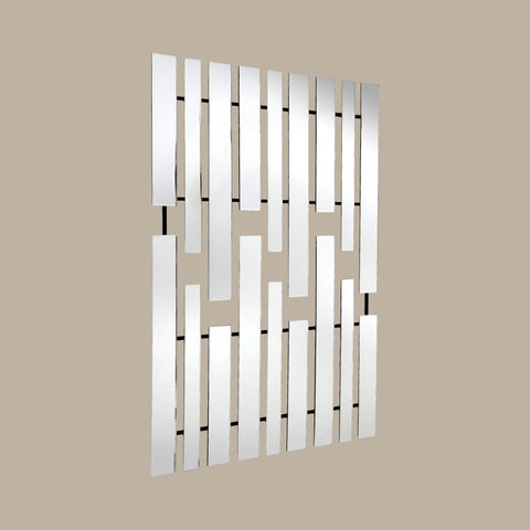Modern geometric mirror panel decor with sleek vertical lines and abstract styling.