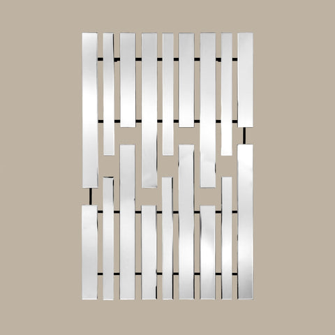 Decorative wall art composed of staggered mirrored panels in a clean contemporary layout.