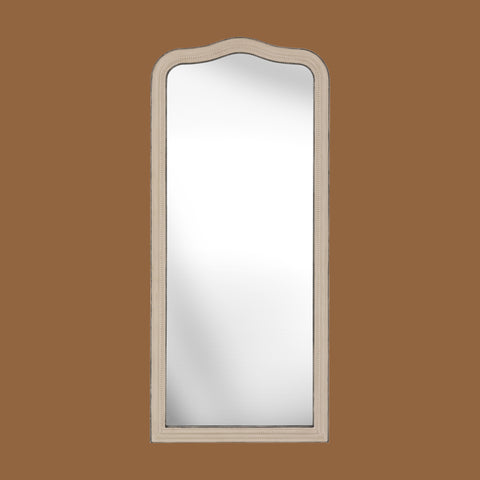 Statement leaner mirror with a textured grey finish and elegant curved frame design.