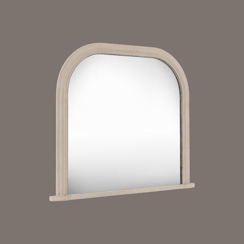 Classic arched wall mirror in a distressed grey finish with refined beaded edging.