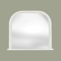 White arched wall mirror with a subtly distressed finish and delicate beaded detailing around the frame.