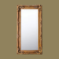 Large ornate full-length wall mirror with an antique gold carved frame featuring intricate baroque detailing against a neutral background.