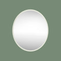 Minimalist circular wall mirror with clean white edging and contemporary styling.