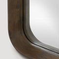 Walnut wooden-framed rounded edge mirror on a white background