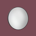 Round mirror with black frame on a purple background