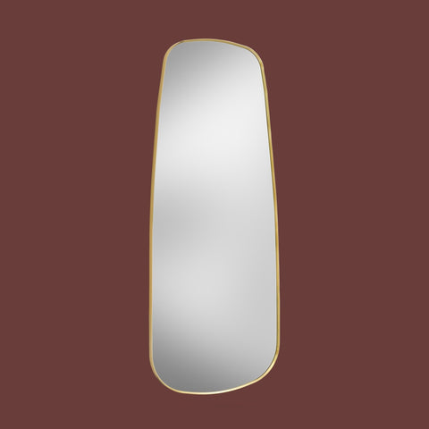 Rectangular mirror with gold frame on a dark red background