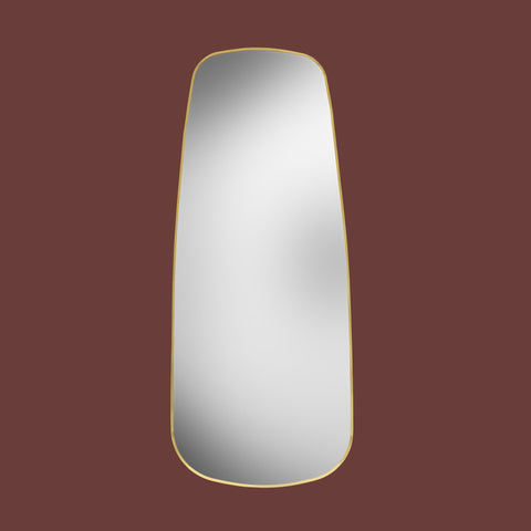 Rectangular mirror with gold frame on a brown background