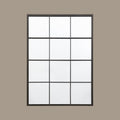 Industrial-inspired rectangular mirror featuring a geometric black windowpane frame.
