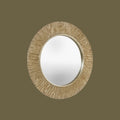 Serrano round wall mirror with gold textured frame on plain background