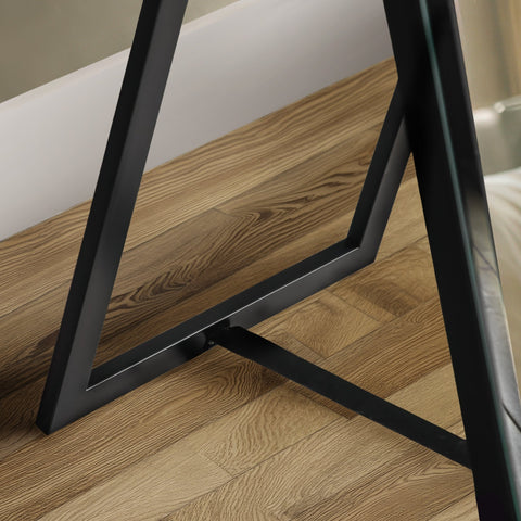 Detailed close-up of the freestanding support frame, showcasing the sleek metal stand and sturdy contemporary construction.