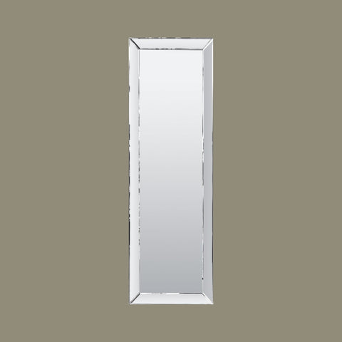 Elegant full-length freestanding mirror with bevelled mirrored frame.